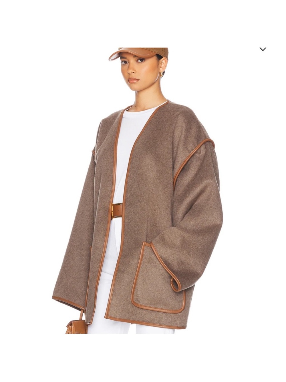 HELSA Taupe Open-Front Jacket with Brown Faux Leather Trim - Picture 2 of 7